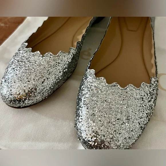 Chloe women Ballets Flat shoes Size 39 Metallics Silver Gray Shoes - Picture 3 of 14
